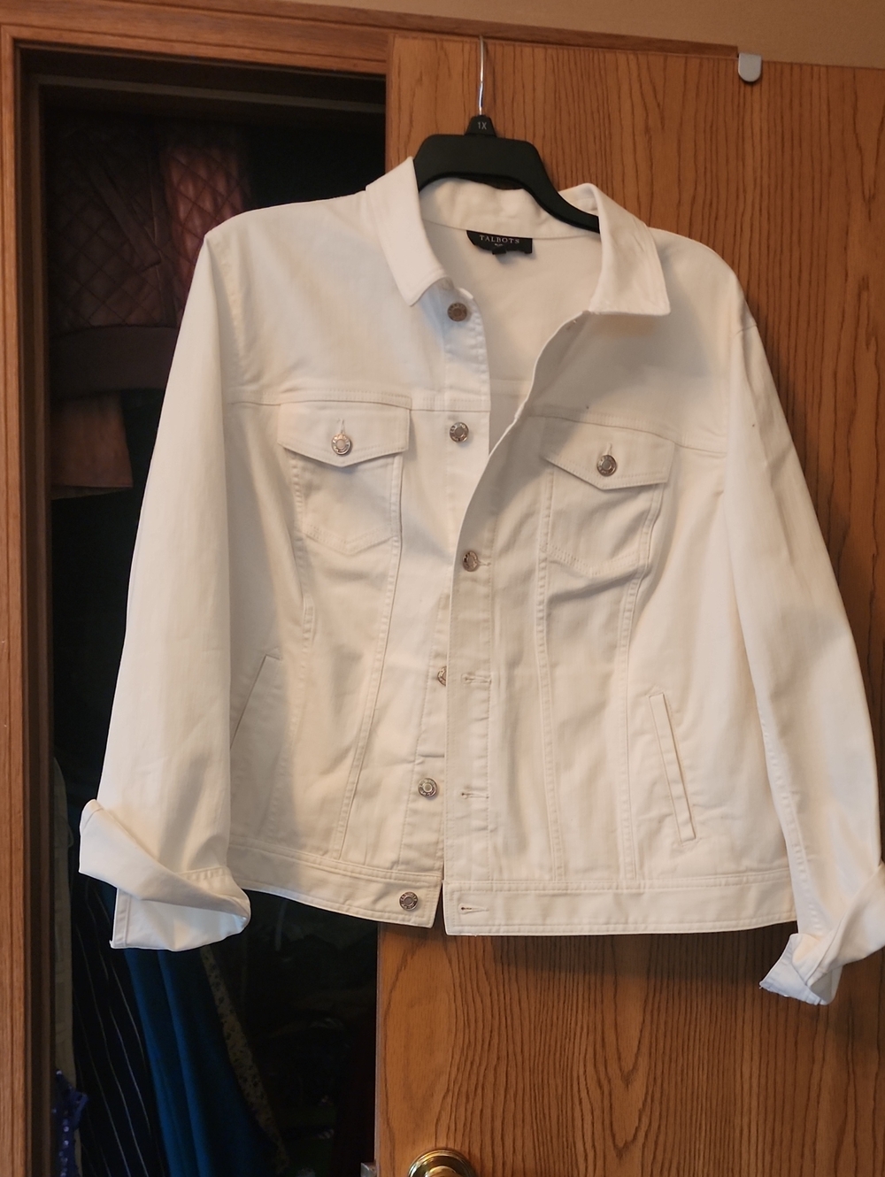 Talbots White Cotton Denim Jacket with Button Front